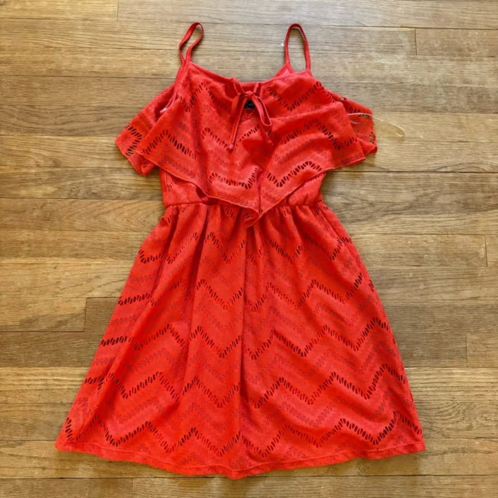 Red Ruffled Tiered Sundress with Cold Shoulder